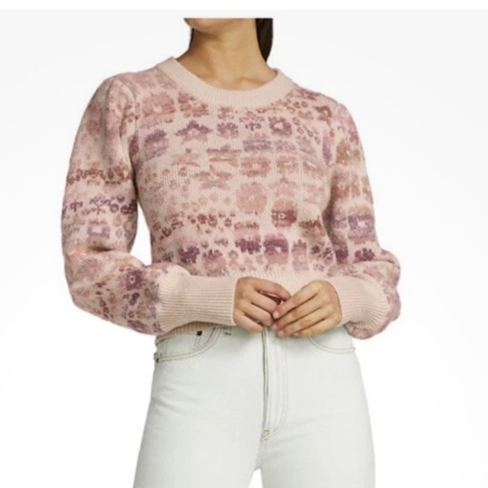 LoveShackFancy Kristen Sweater Sz Med Crop Pink NWOT